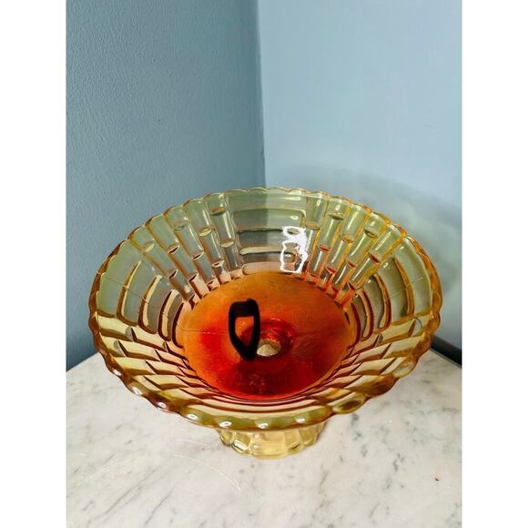 Glows Jeannette Glass Amberina Louisa Pedestal Footed Bowl Compote Ombre 1950s - Picture 3 of 13